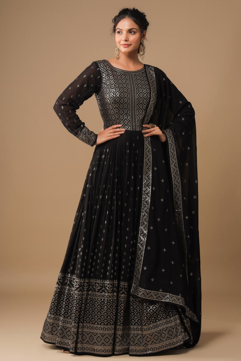 Floral Elegance Georgette Silk Anarkali Ensemble Set
