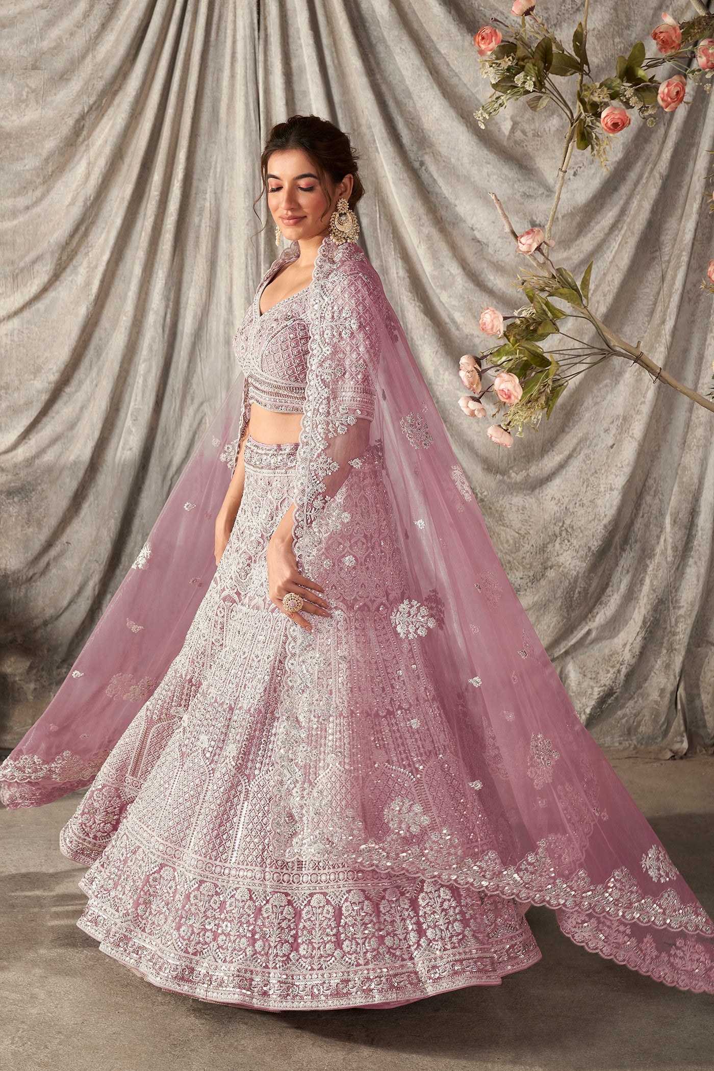 light pink dress for wedding Off Shoulder Ball Gown Tulle A-Line -Bridelily long trainideal for plus Bridal Lehenga Light Color Wedding