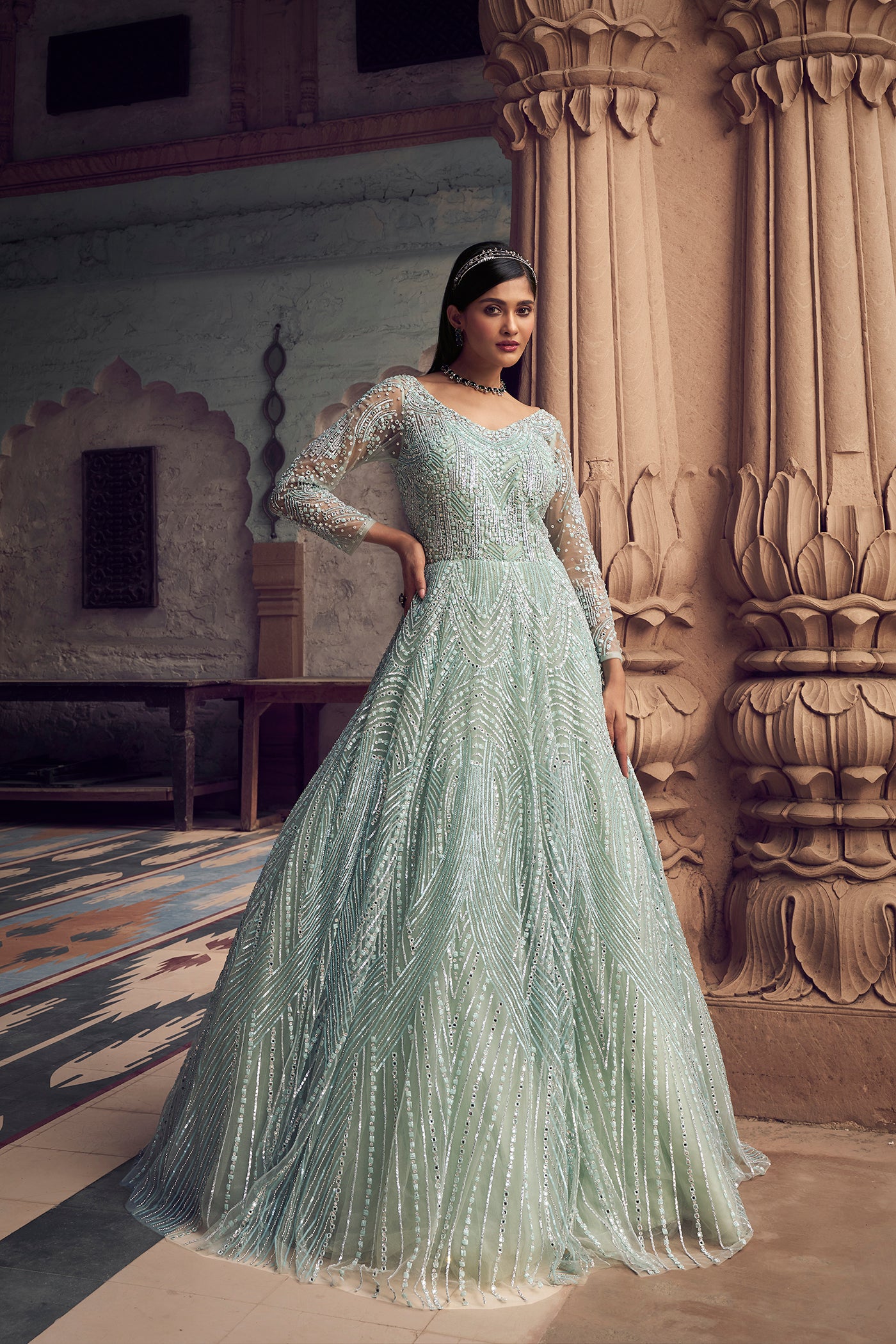 Sea Green Net Bridal Gown Rang Roop Online Sea Green Net Bridal Gown Rang Roop Online