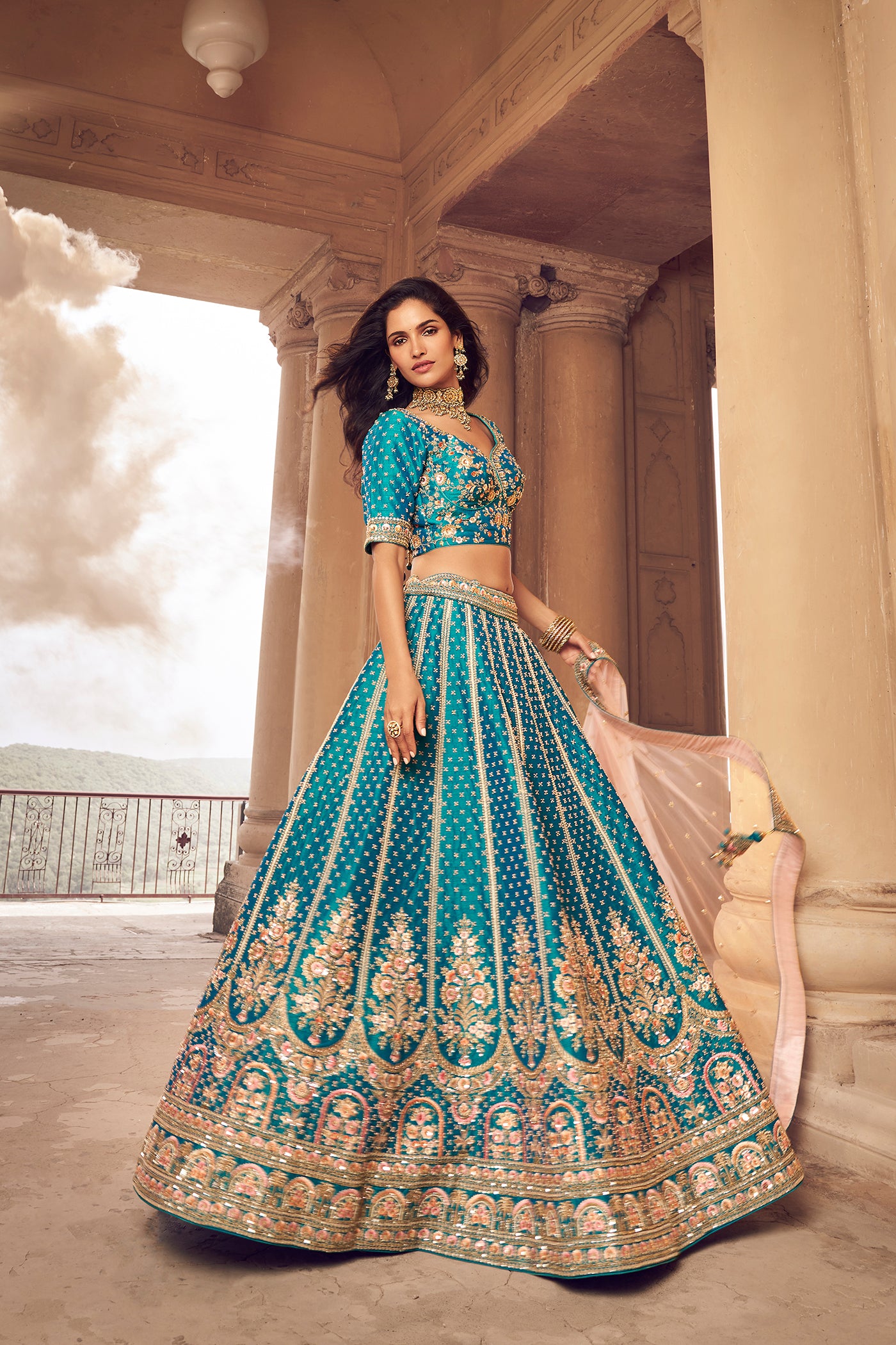 Rang Roop Firozi Raw Silk Bridal Lehenga – Rang Roop Online
