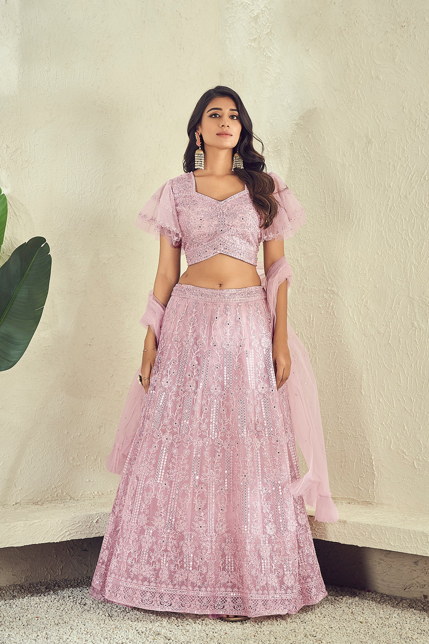 Hy Roop Top Onion Pink Net Mirror Emblished Crop Top Lehenga – Rang Roop Online