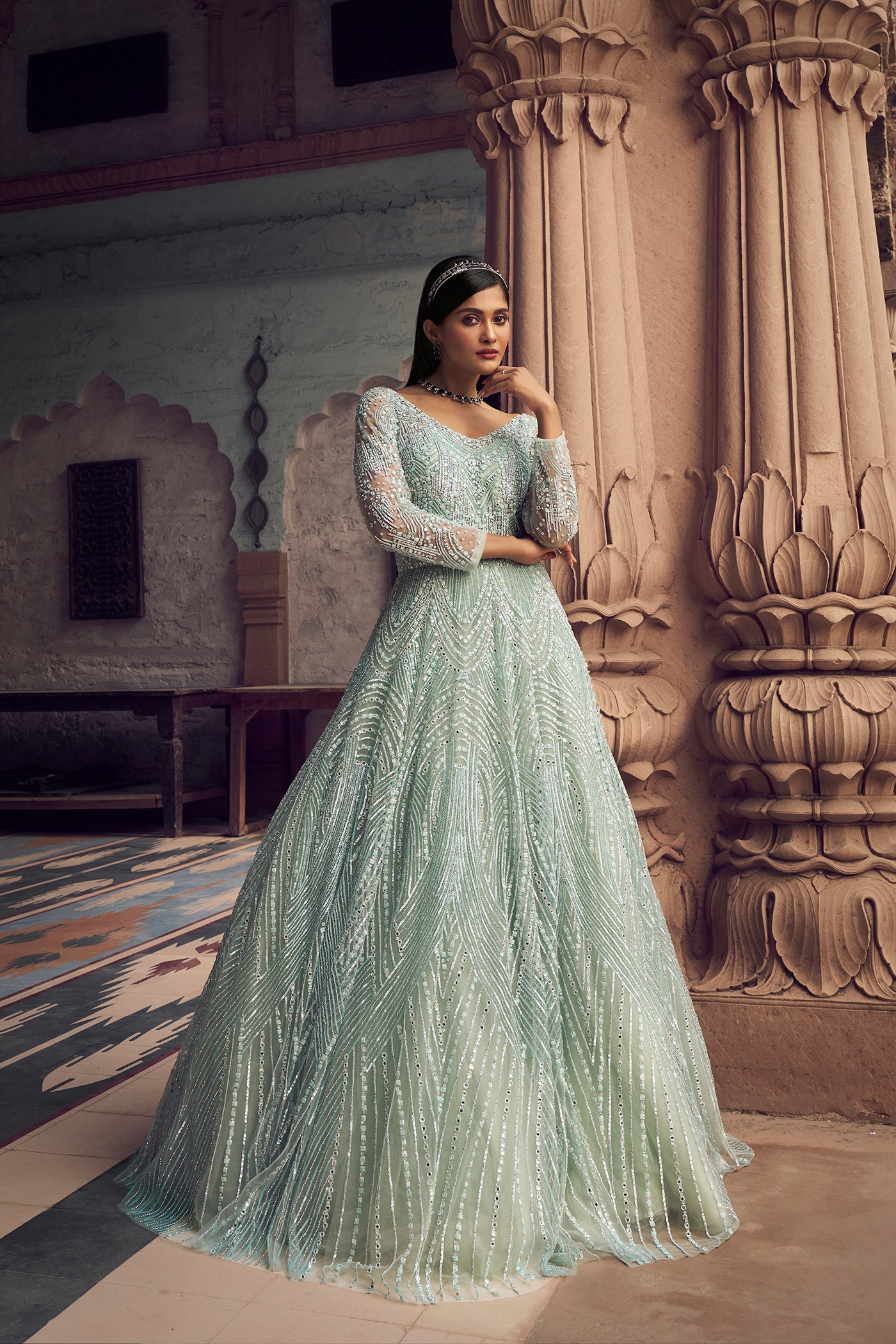 Sea Green Net Bridal Gown Rang Roop Online Sea Green Net Bridal Gown Rang Roop Online