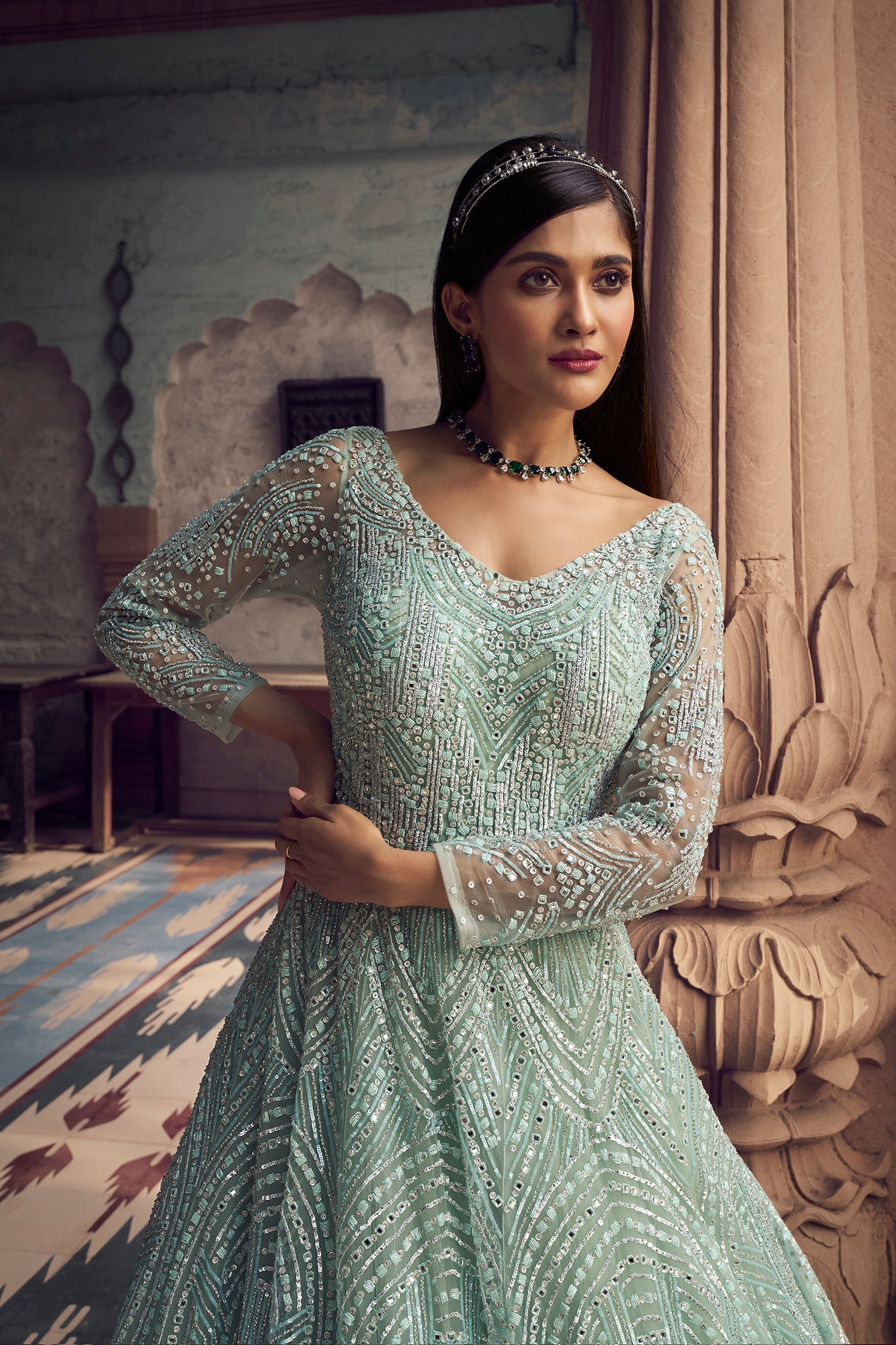 Sea Green Net Bridal Gown Rang Roop Online Sea Green Net Bridal Gown Rang Roop Online