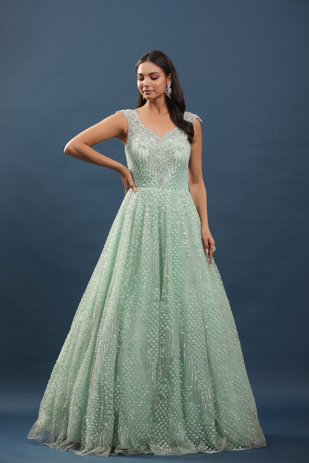 Pista Green Beads Embellished Bridal Gown Rang Roop Online Pista Green Beads Embellished Bridal Gown Rang Roop Online