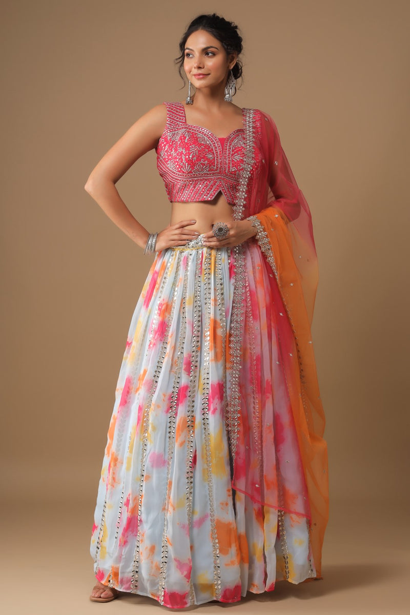 Rang Roop Multicolor Mirror Embroidered Georgette Lehenga with Net Dupatta – Rang ...