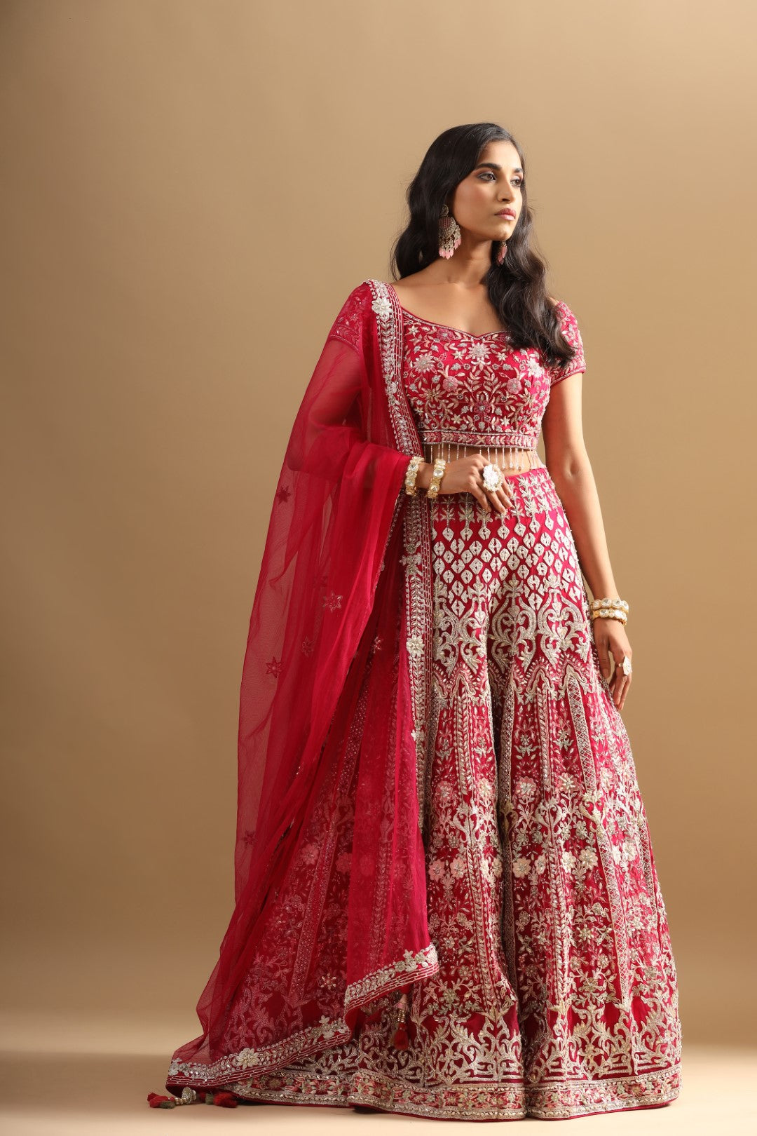 Rang Roop Rani Pink Dunka Embroidered Net Bridal Lehenga – Rang Roop Online