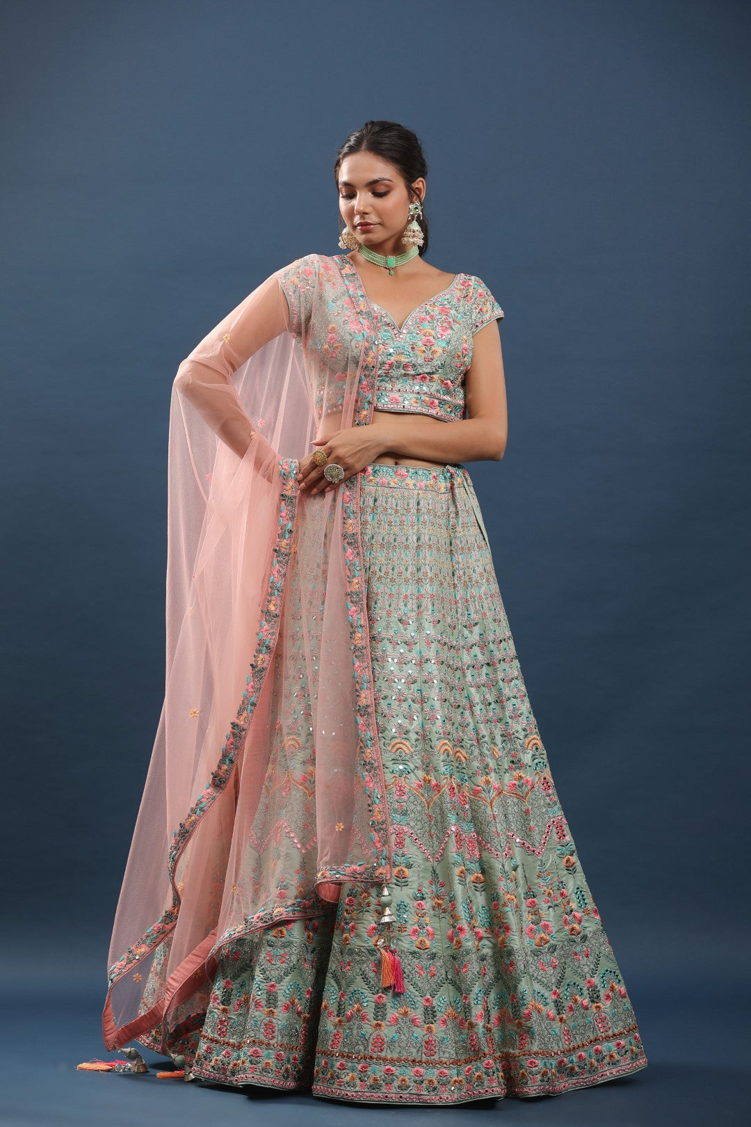 Rang Roop Pista Green Resham Embroidered Bridal Lehenga – Rang Roop Online