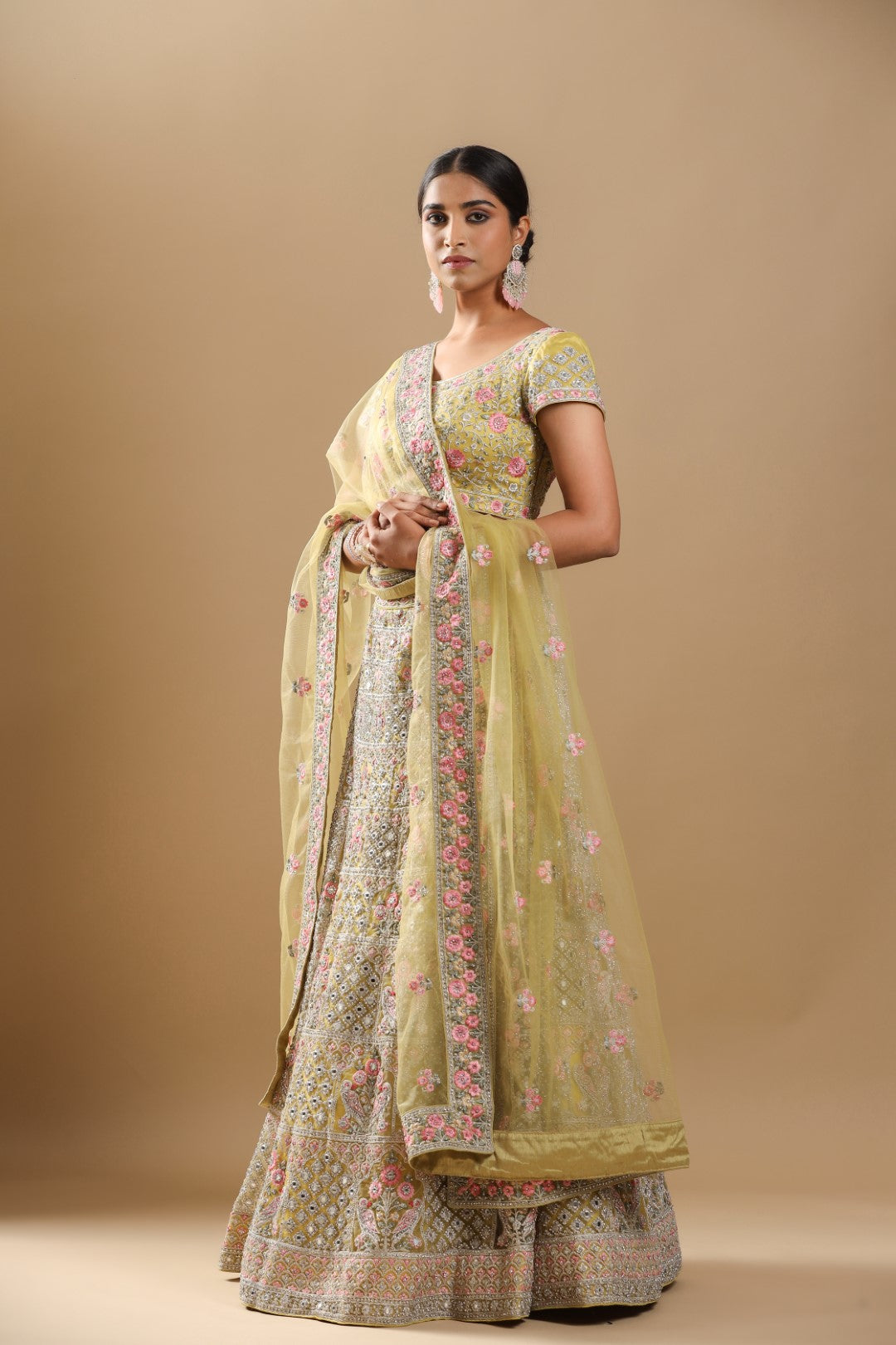 Rang Roop Yellow Mirror Embroidered Net Bridal Lehenga – Rang Roop Online