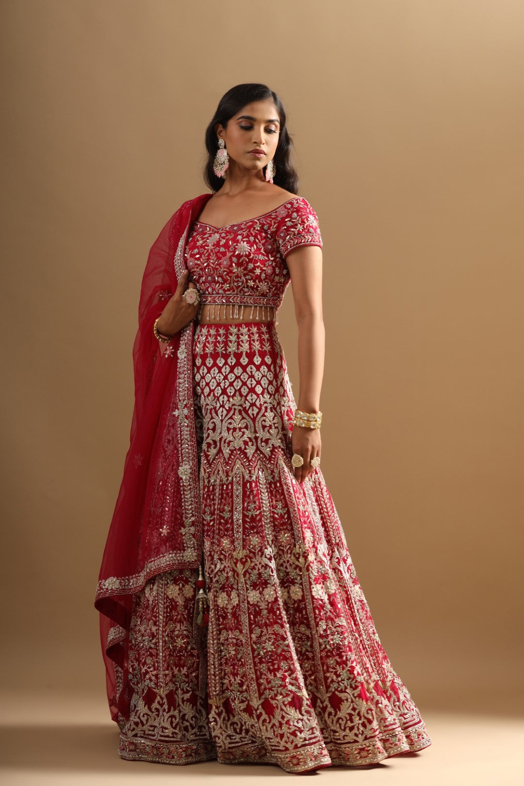 Rang Roop Rani Pink Dunka Embroidered Net Bridal Lehenga – Rang Roop Online