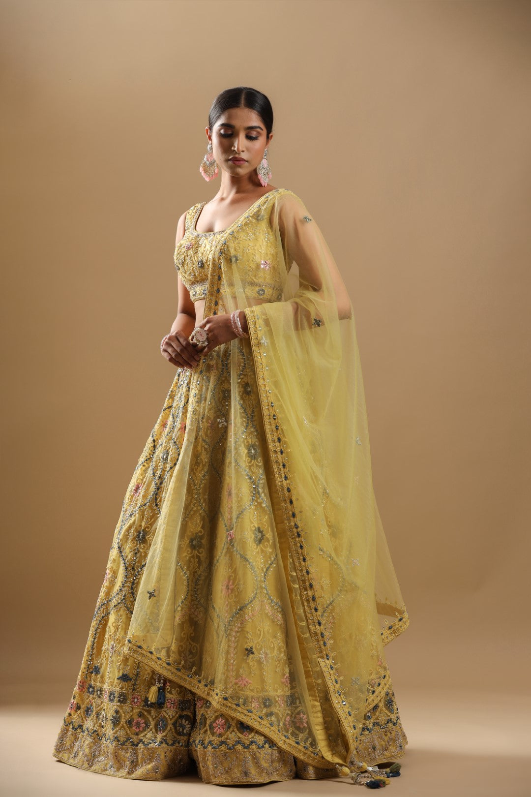Rang Roop Yellow Pearl Mirror Embroidered Bridal Lehenga – Rang Roop Online