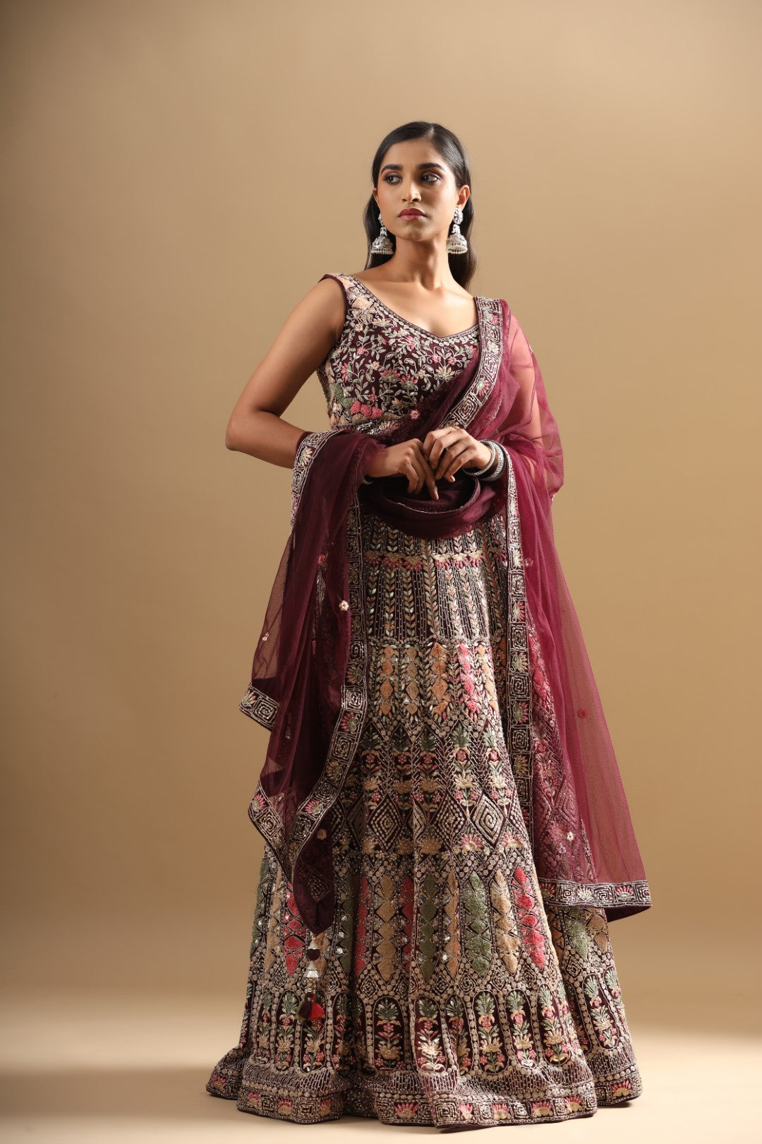 Rang Roop Wine Sequin Embroidered Net Bridal Lehenga – Rang Roop Online