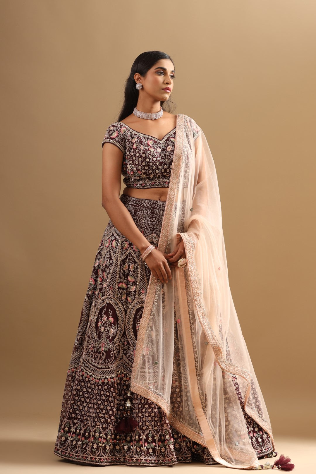 Rang Roop Wine Pearl Embroidered Net Bridal Lehenga – Rang Roop Online