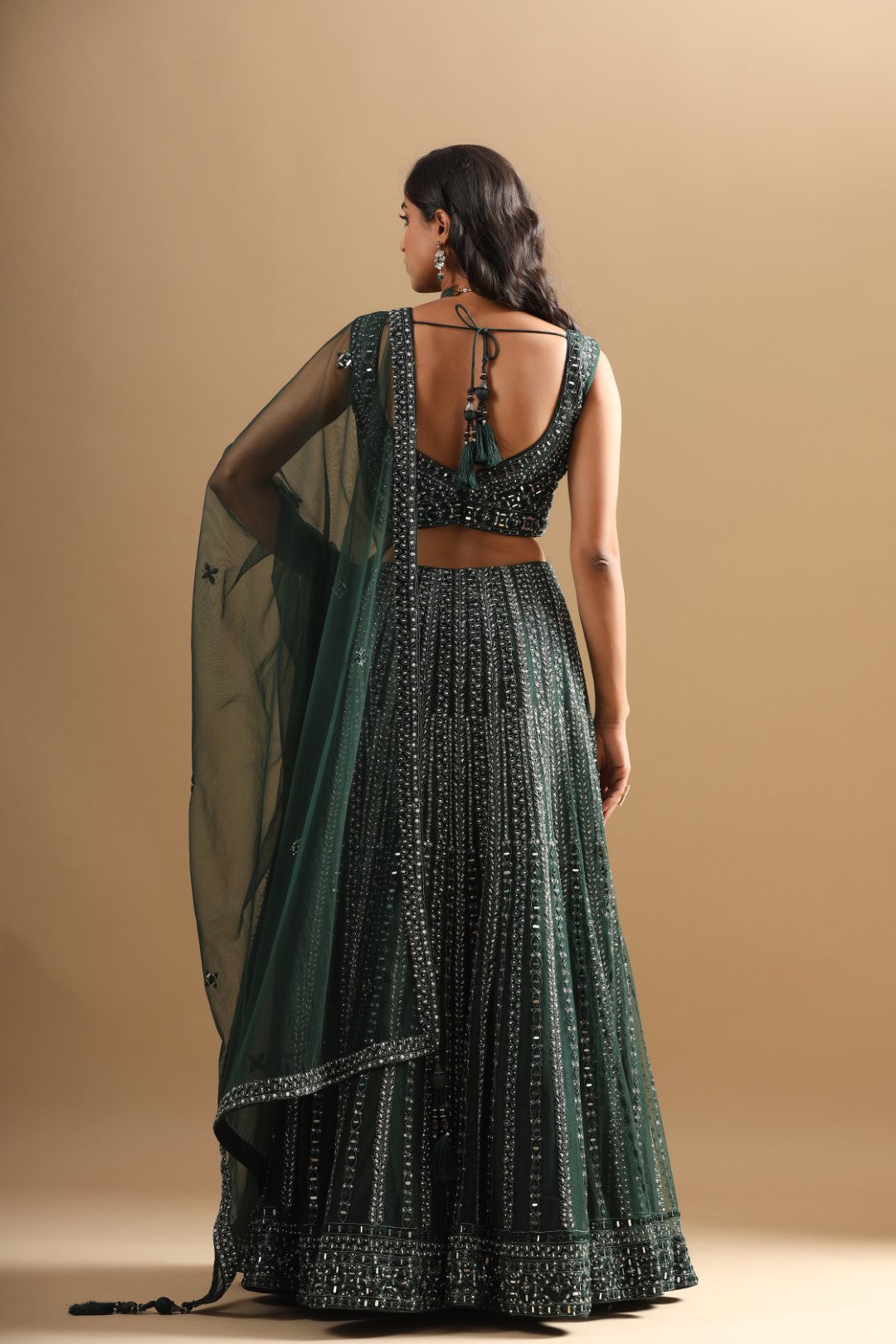 Rang Roop Bottle Green Mirror Embroidered Bridal Lehenga – Rang Roop Online