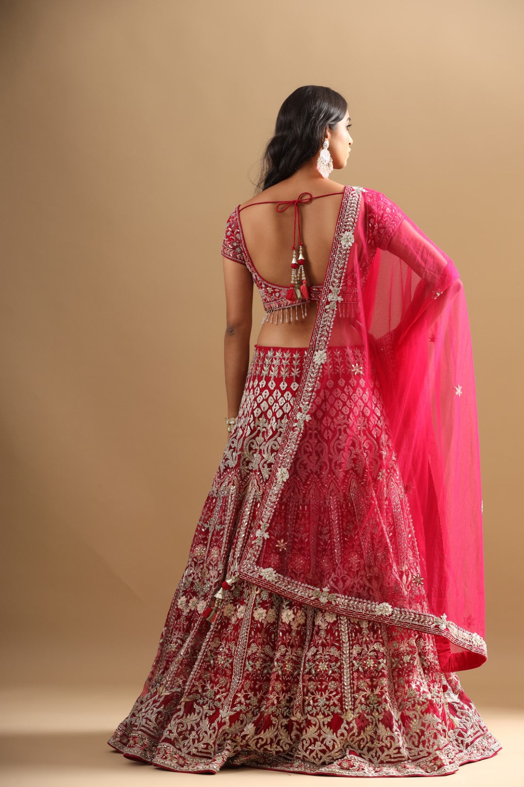Rang Roop Rani Pink Dunka Embroidered Net Bridal Lehenga – Rang Roop Online