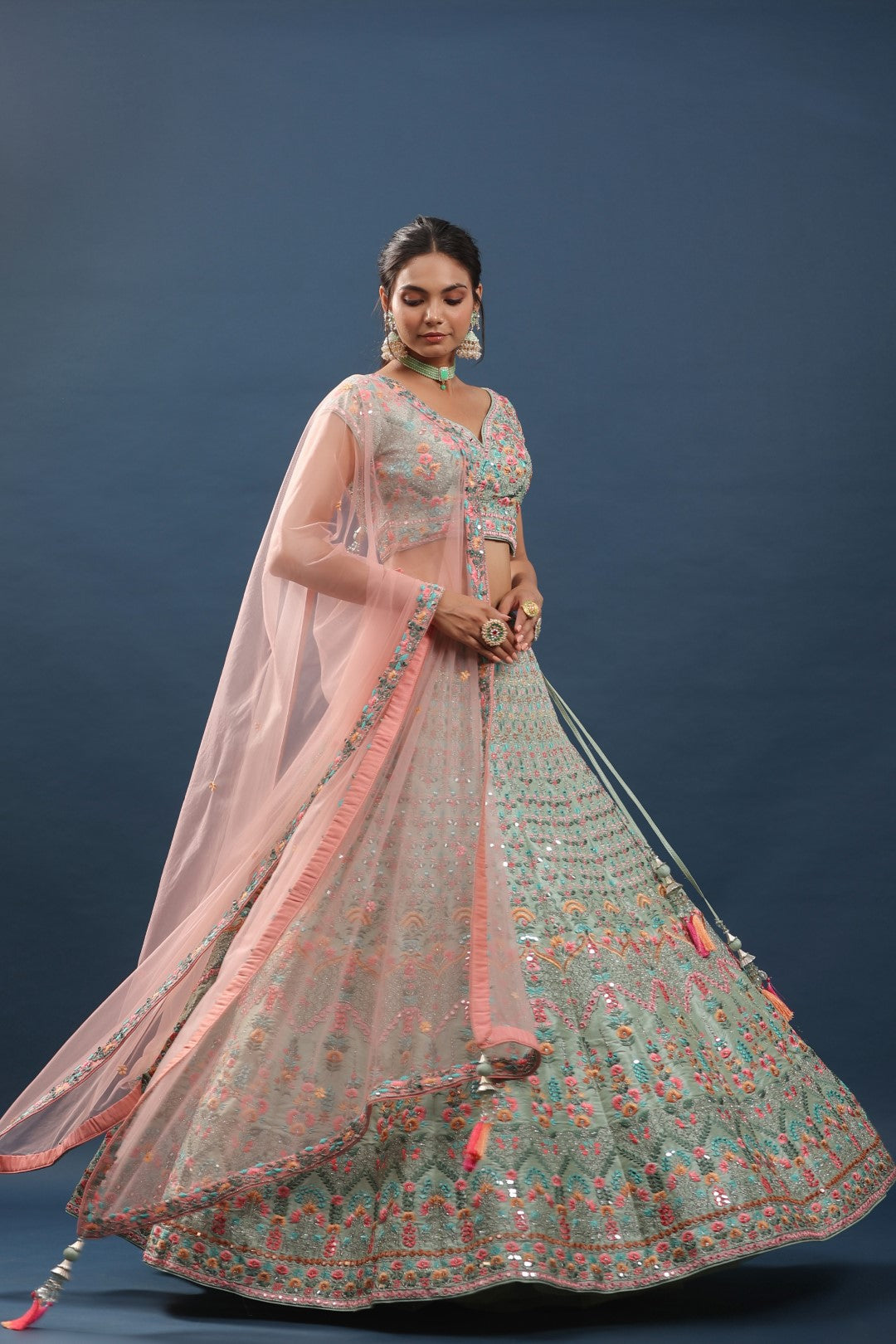 Rang Roop Pista Green Resham Embroidered Bridal Lehenga – Rang Roop Online