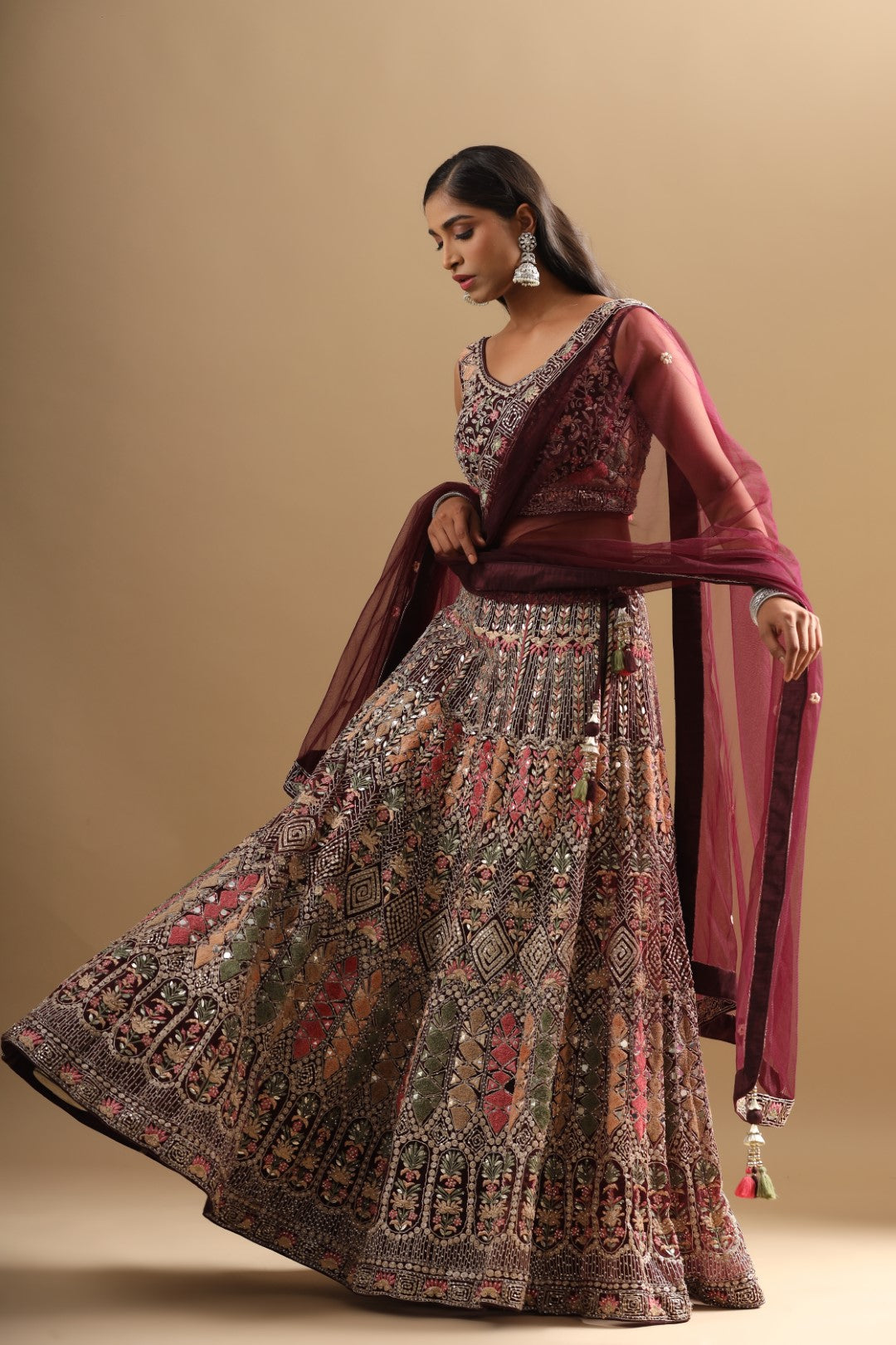 Rang Roop Wine Sequin Embroidered Net Bridal Lehenga – Rang Roop Online