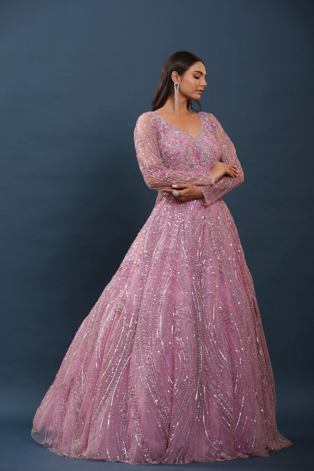 purple net dress One Shoulder See Through Sexy Tulle Lace Prom Dress in Light Purple Color