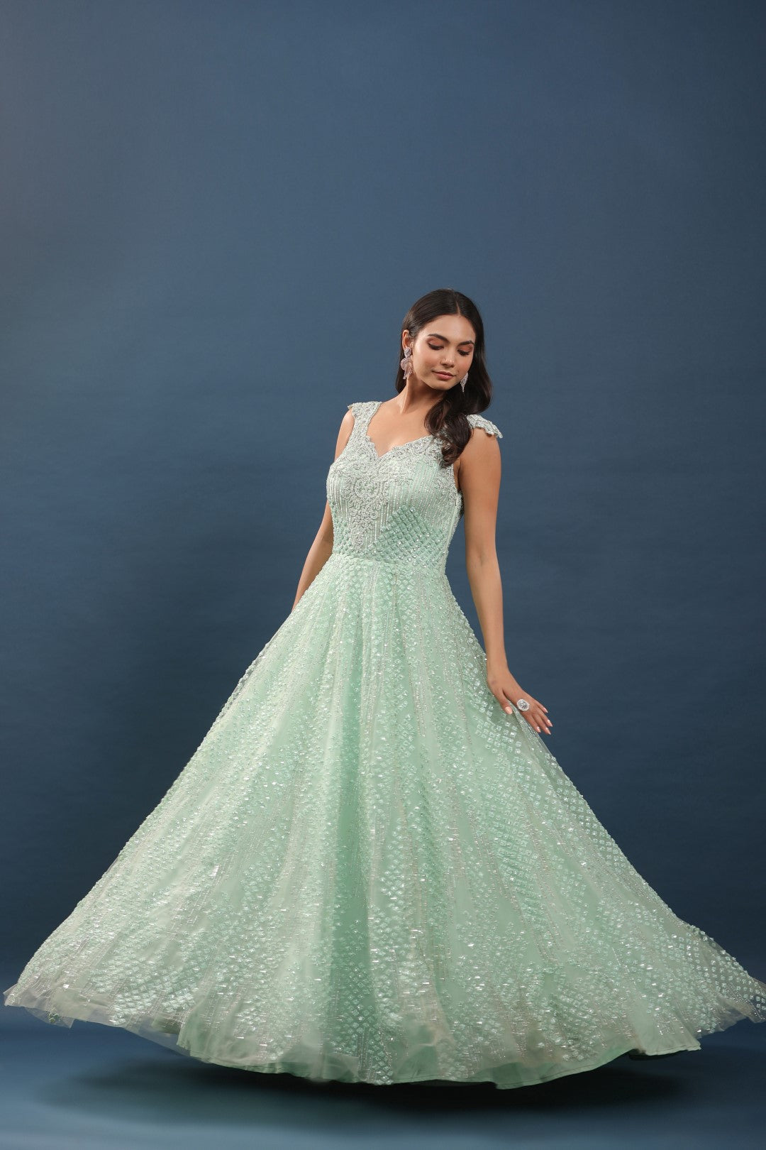 Pista Green Beads Embellished Bridal Gown Rang Roop Online Pista Green Beads Embellished Bridal Gown Rang Roop Online