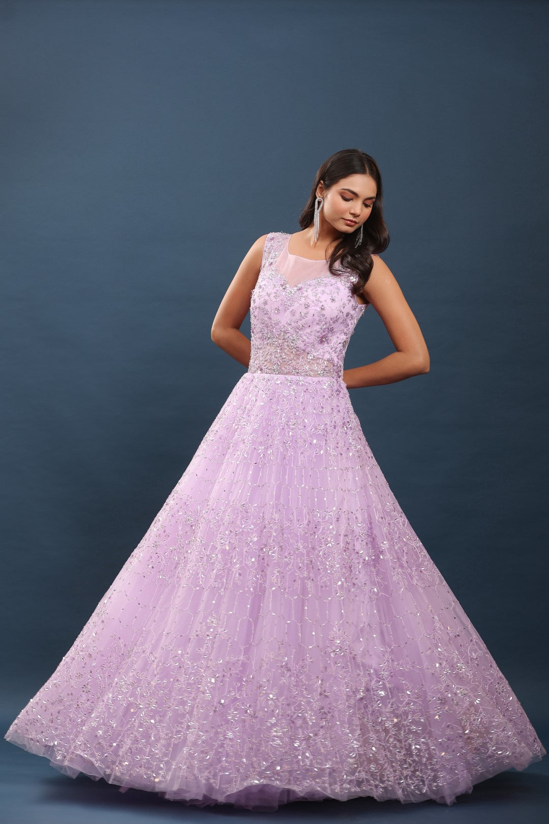 Lilac Purple Kundan Embroidered Net Bridal Gown Rang Roop Online Lilac Purple Kundan Embroidered Net Bridal Gown Rang Roop Online
