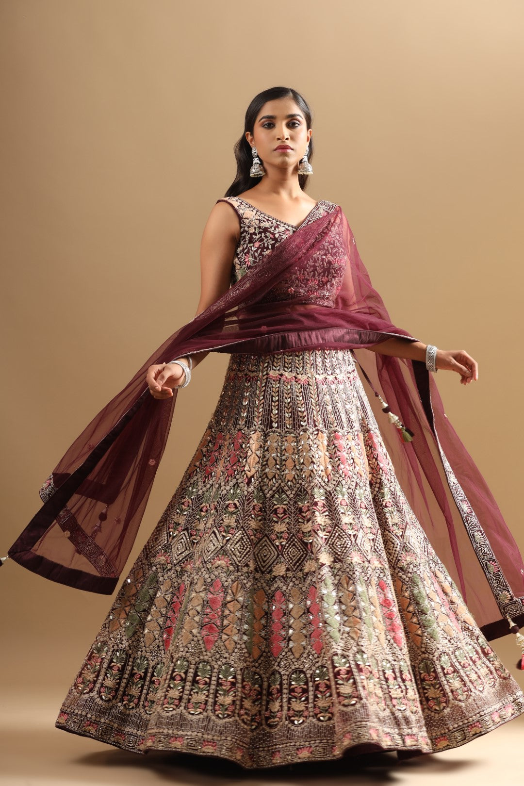Rang Roop Wine Sequin Embroidered Net Bridal Lehenga – Rang Roop Online