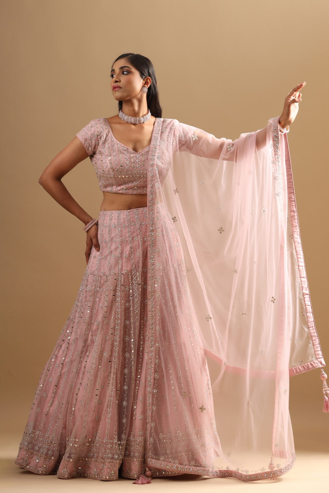 Rang Roop Pink Mirror Embroidered Net Bridal Lehenga – Rang Roop Online